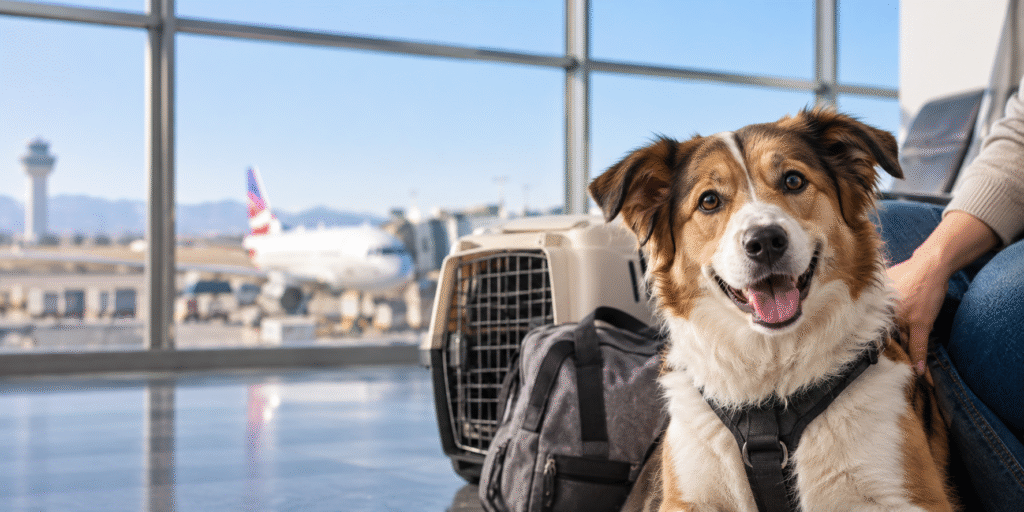 Perro preparado para viajar de México a Estados Unidos